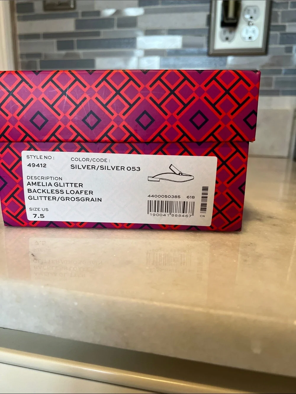 NWT Tory Burch Amelia Glitter Backless Loafers